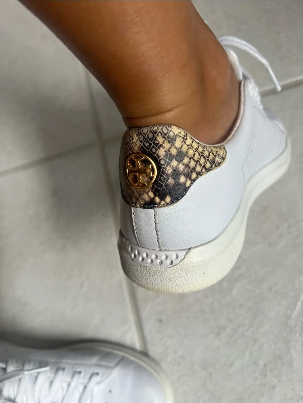 Tory Burch White Sneakers with Gold Snake-Print Accent